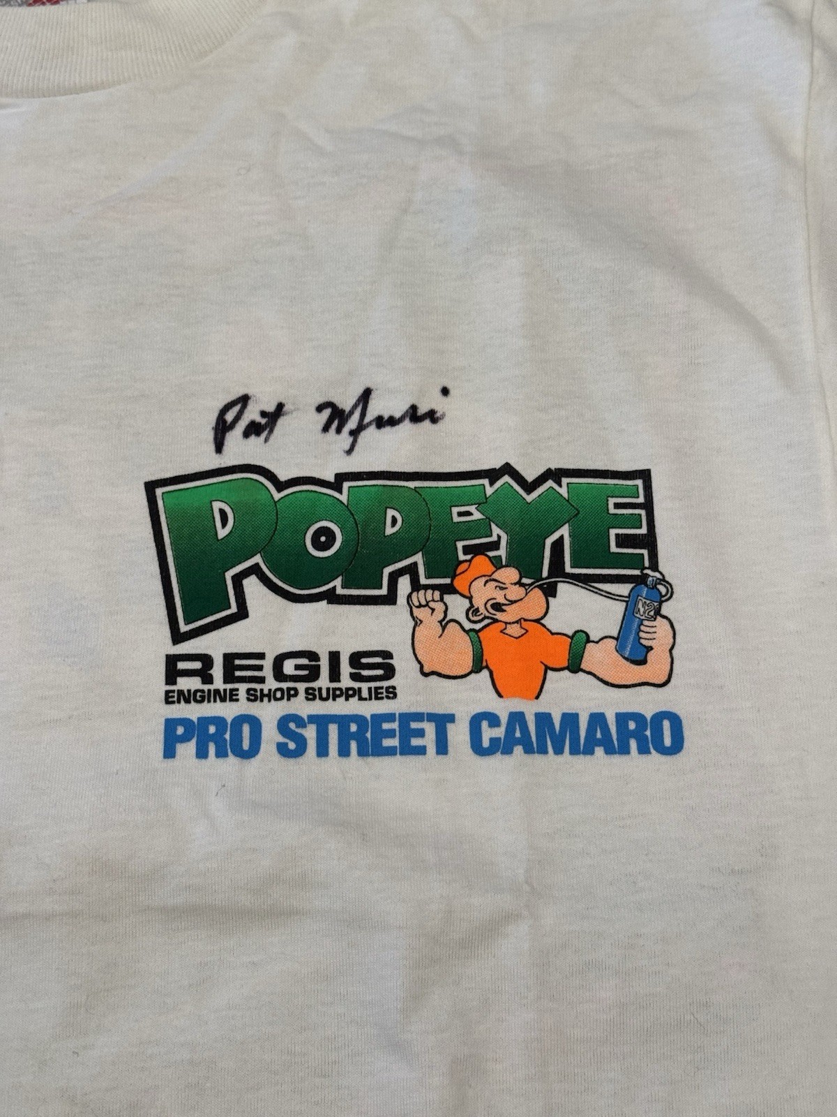 VTG Popeye Pat Musi Autographed Pro Street Camaro Double Sided T-shirt Size Med gallery