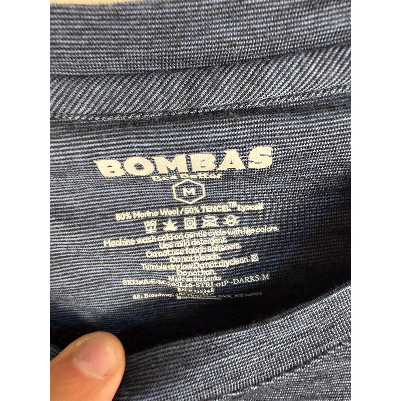 Bombas Mens Merino Wool Tencel Long Sleeve T-Shirt Navy Blue Space Dye Medium gallery
