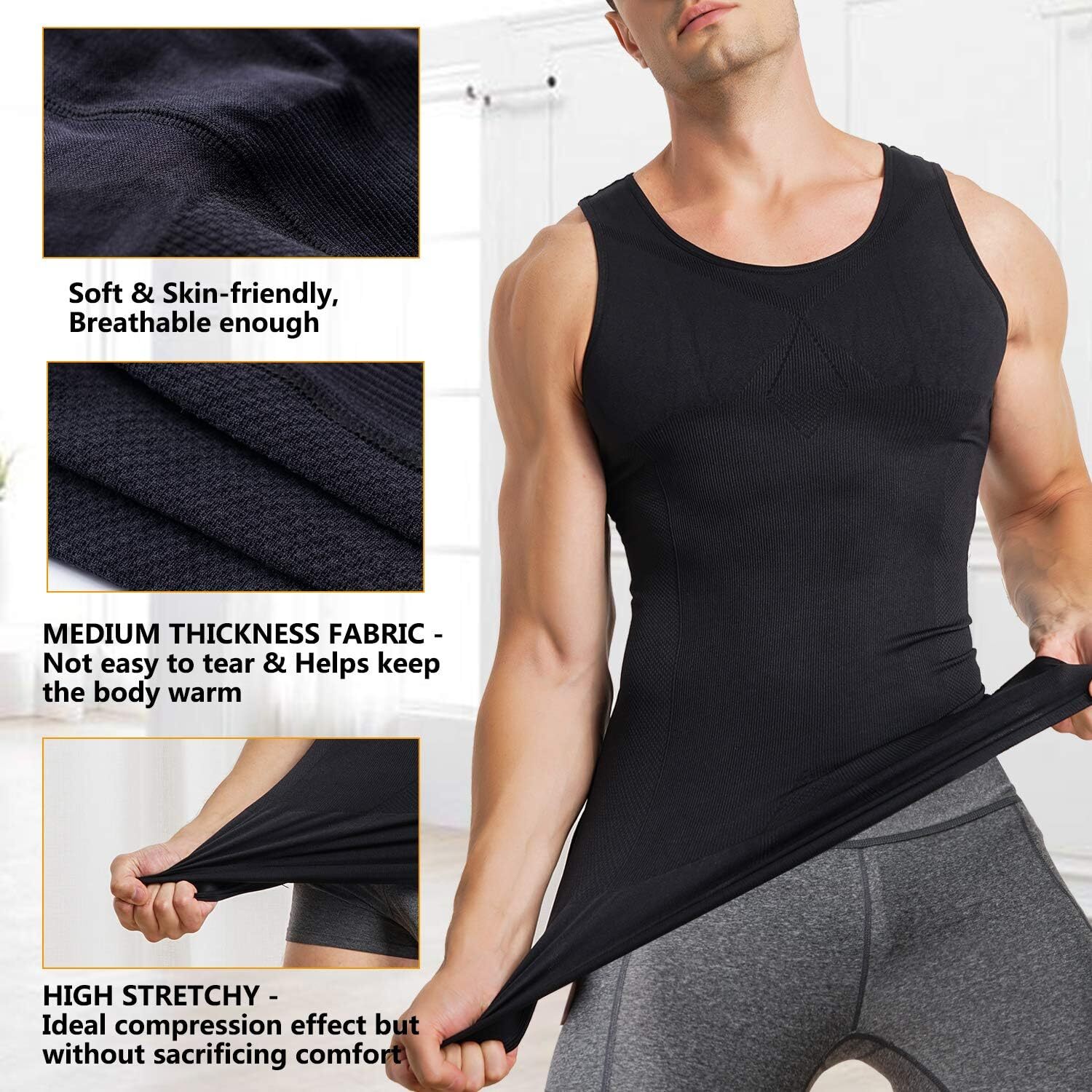 Mens Compression Shirt Slimming Body Shaper Vest Waist Traner Tops Tummy Control gallery