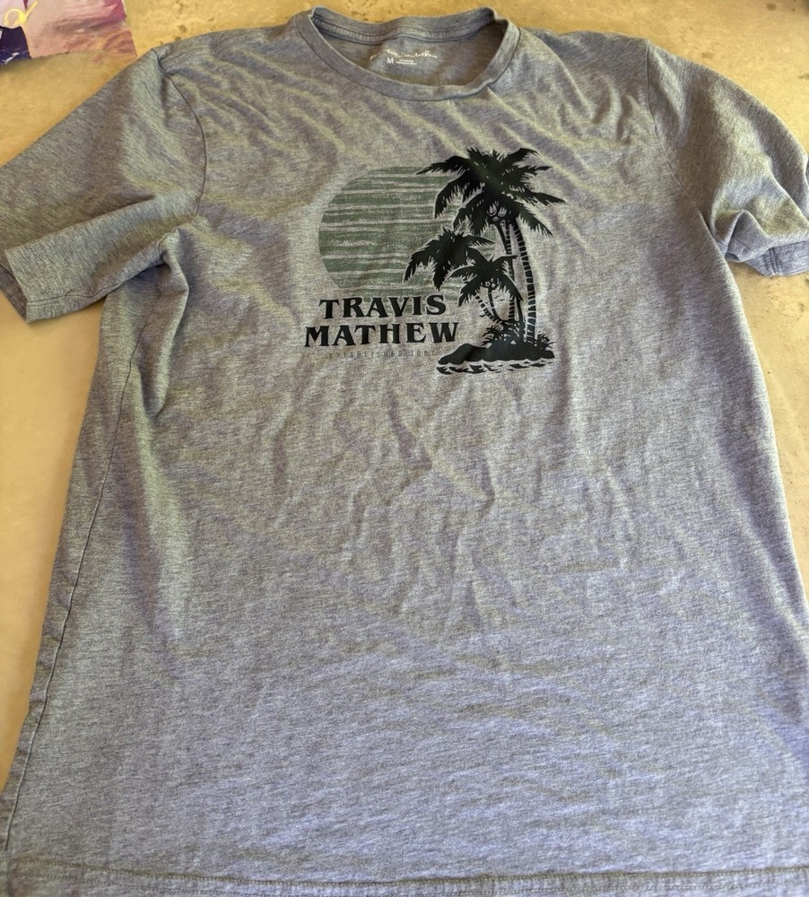 Travis Mathew Men’s Gray Graphic Print Beach Crew Neck Short Sleeve T-Shirt M