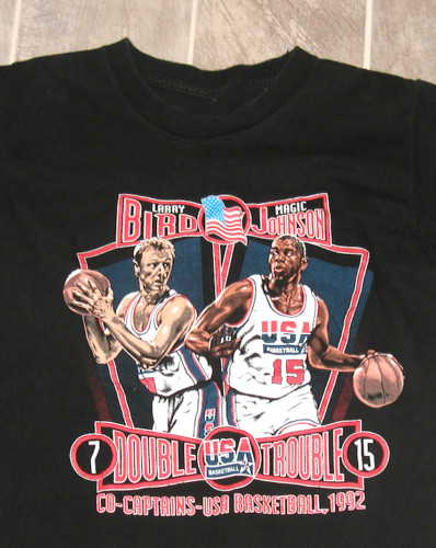 Vtg 1992 Larry Bird Magic Johnson Basketball Black Men S-234XL Shirt NG2371
