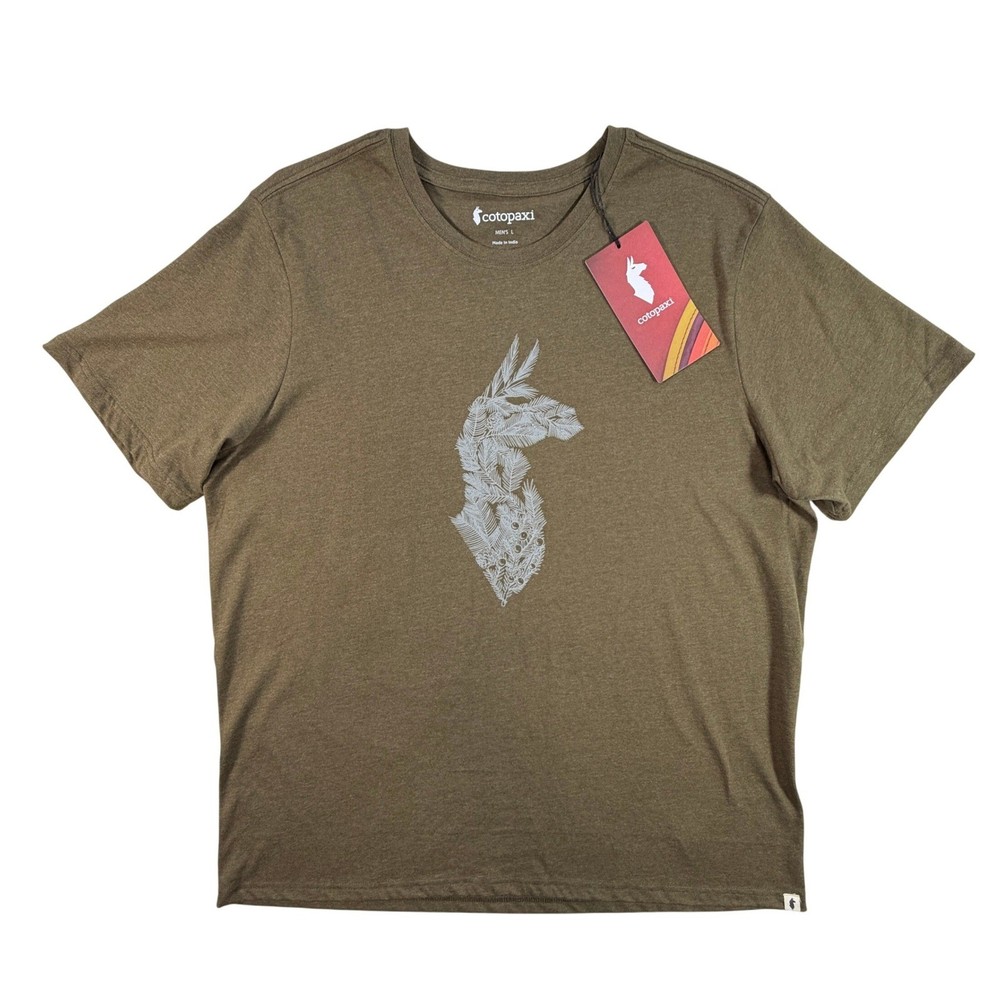 Cotopaxi Mens Large Llama Pine Graphic T-Shirt Heathered Brown Green NWT New