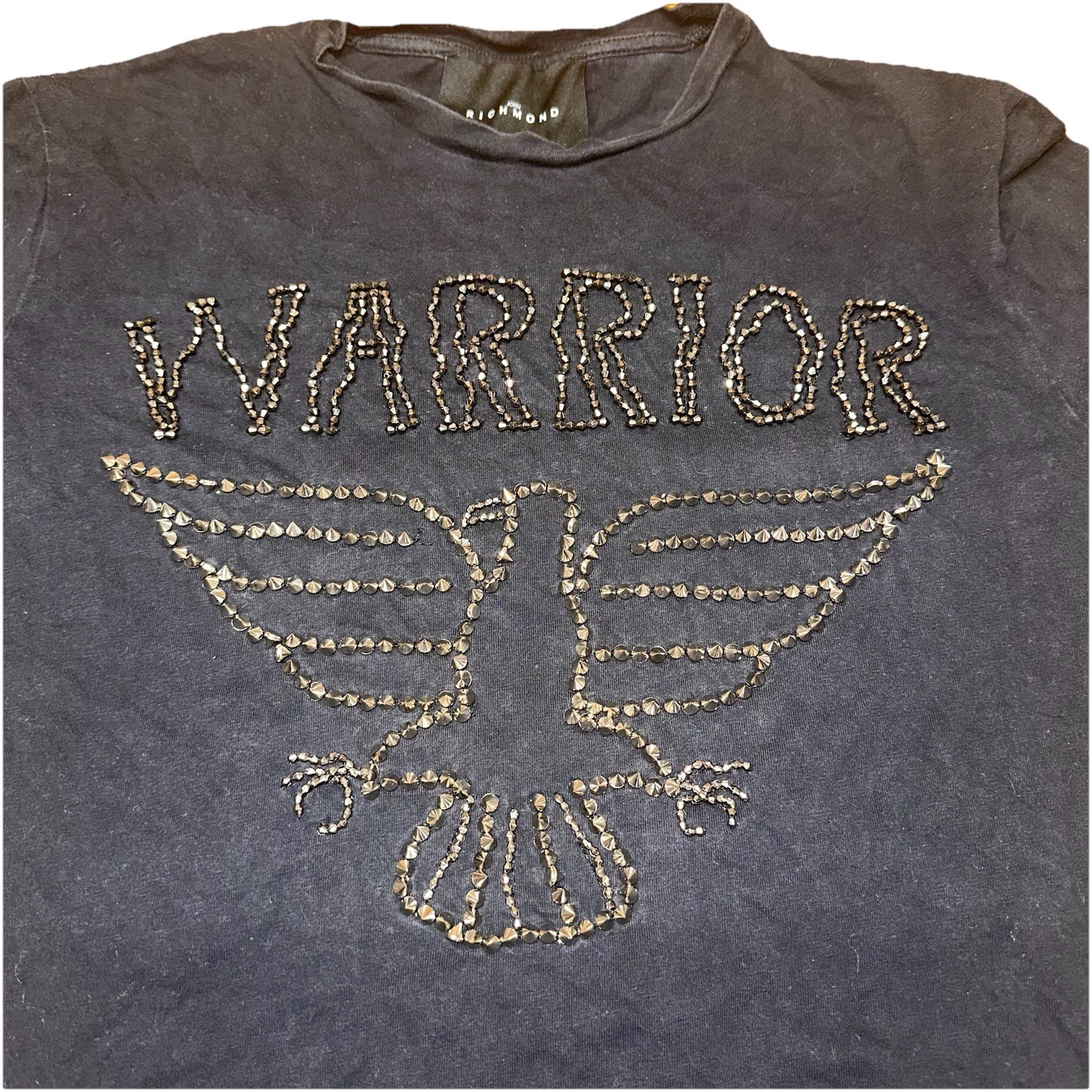Vintage 90’s John Richmond Studded Beaded Warrior Black T-shirt Men’s Large gallery