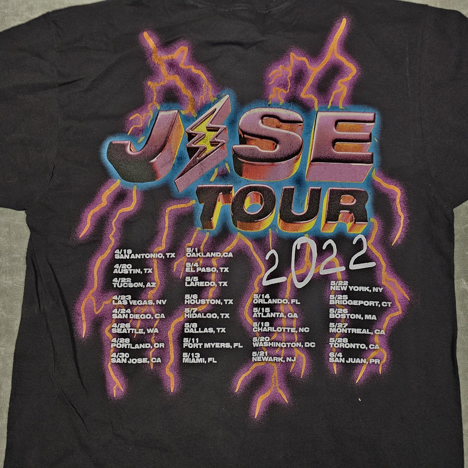 J Balvin Jose Tour Shirt Mens Large Black 2022 Lightning Smiley Face Graphic Tee gallery
