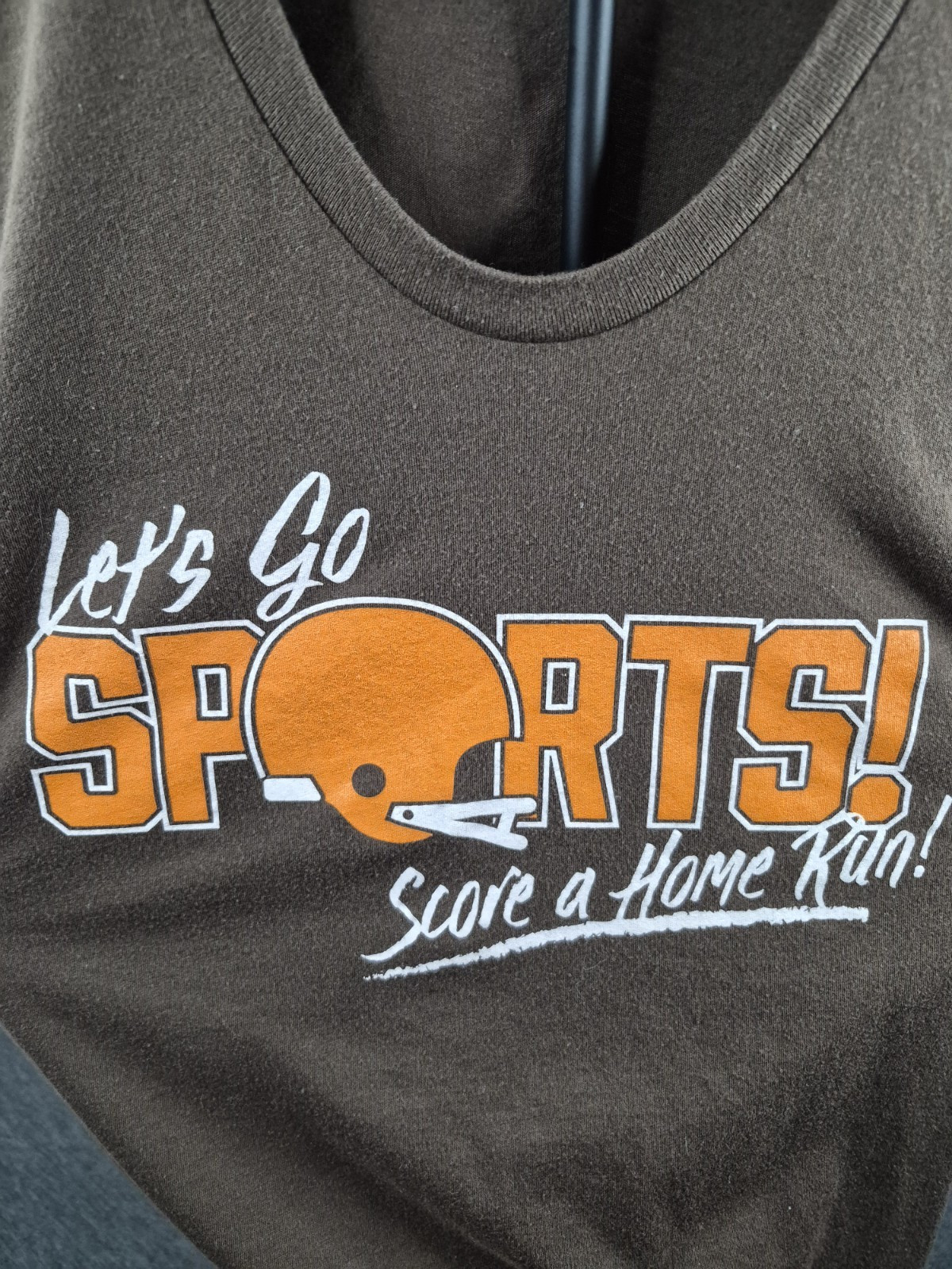 Let’s Go Sports M Brown Crew Neck Graphic Funny Print T-Shirt