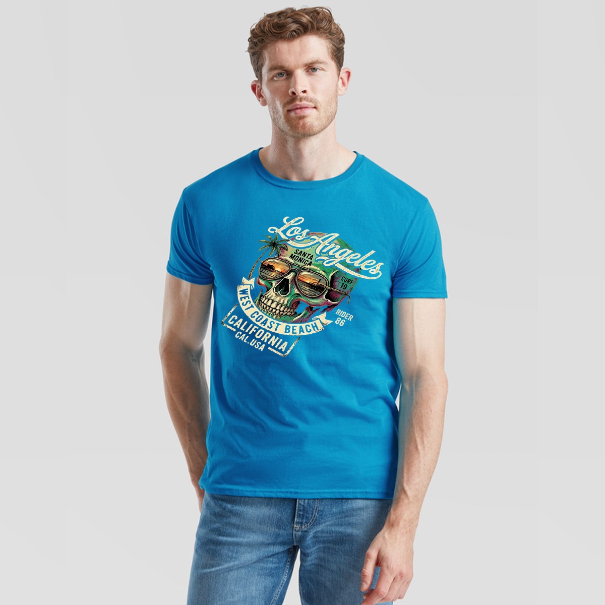 Los Angeles Surf Skull Surfing Mens T Shirt California Graphic Beach Style gallery