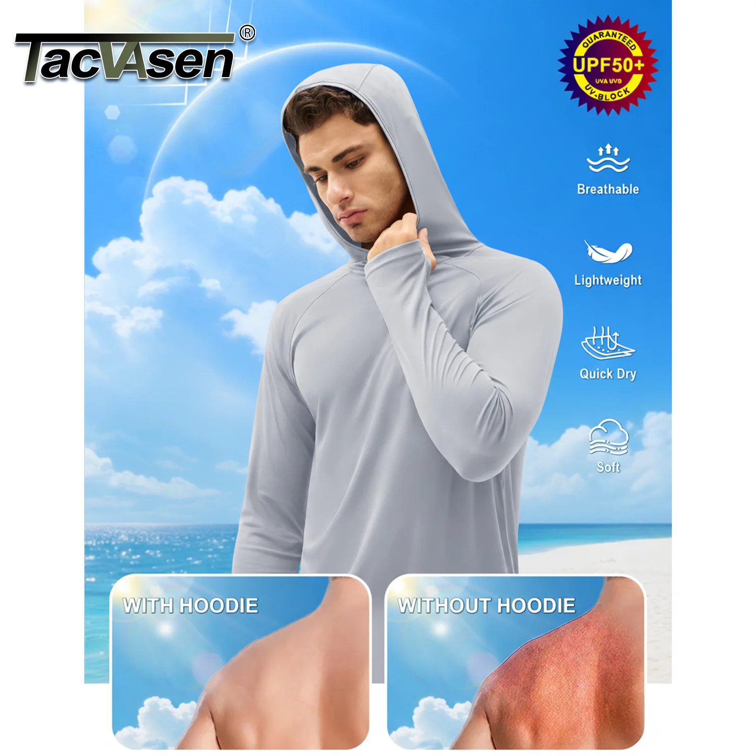 TACVASEN UPF 50+ Hooded T-Shirts Mens Quick Dry UV Block Sun Shirts Lightweight gallery