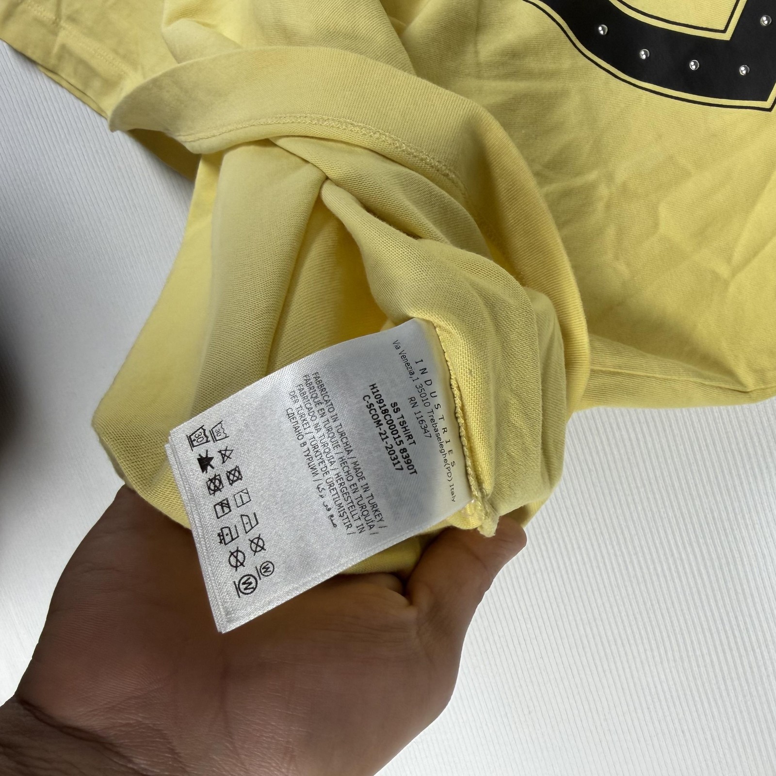 Moncler Shirt Mens Medium Yellow Big Logo Stud Graphic Tee Designer Streetwear gallery