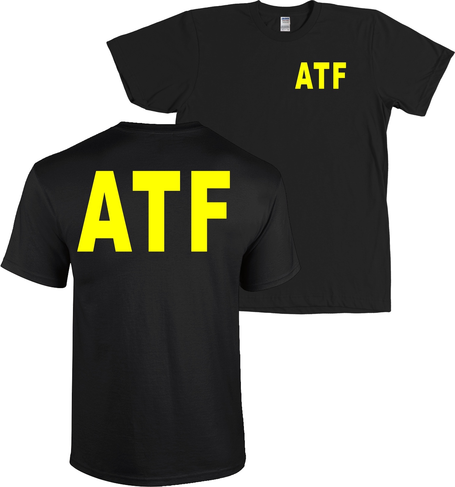 ATF Alcohol Tobacco Firearms NEON YELLOW LETTERS Black T-Shirt – NEW
