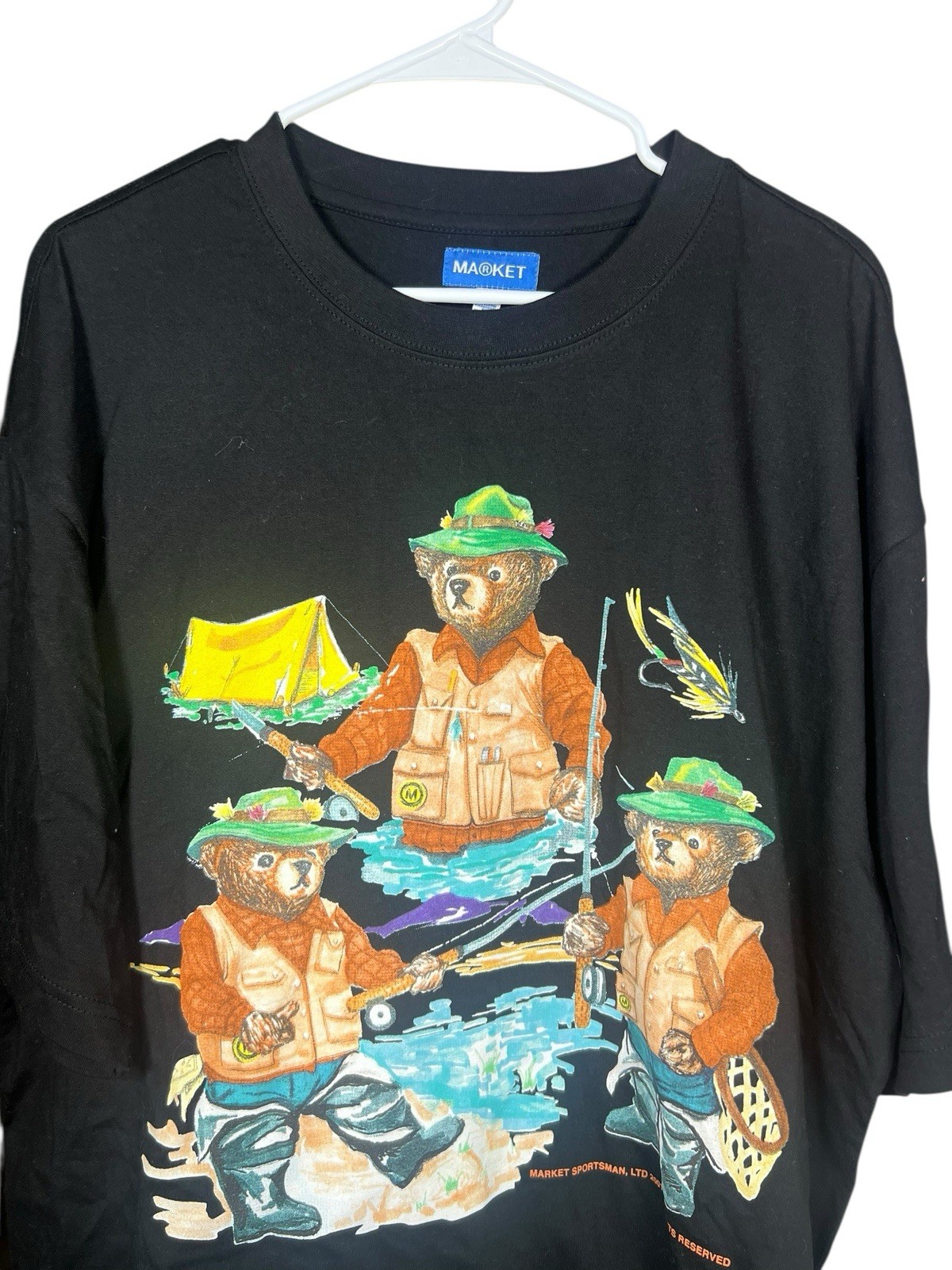 Vintage Y2K Market Sportsman Fishing Bears Graphic T-Shirt XL Black Outdoors gallery