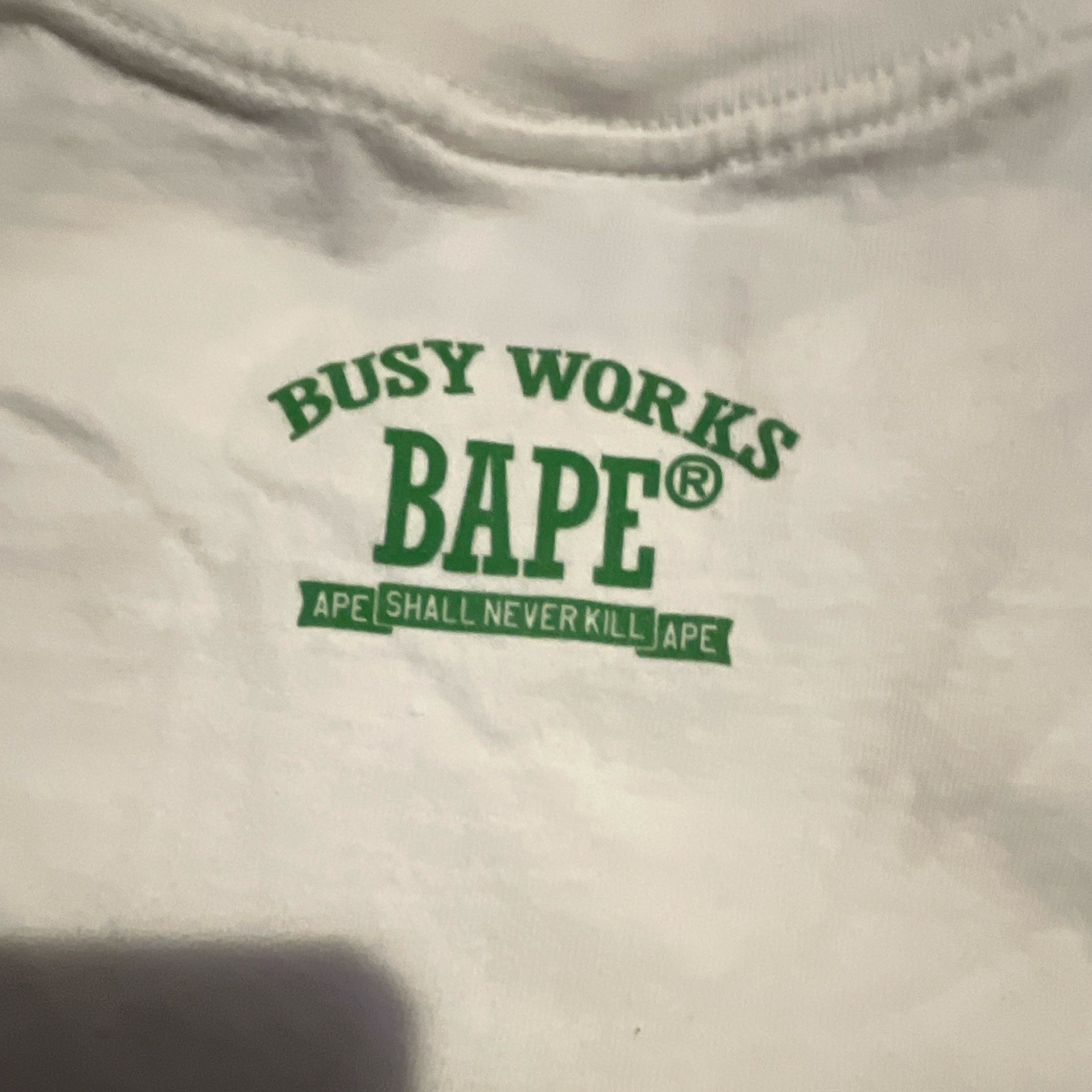 A Bathing Ape BAPE Busy Works White Green Logo Graphic T-Shirt Crew Neck XXL gallery
