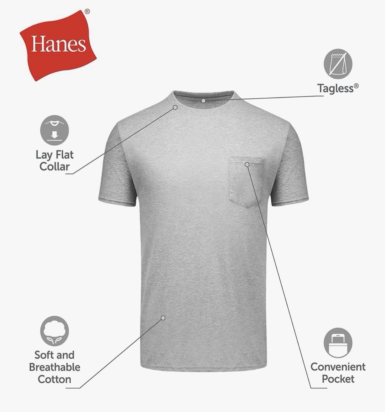 Hanes 6-Pack Pocket Tee Men's T-Shirt Soft and Breathable Assorted, Size 3xl gallery