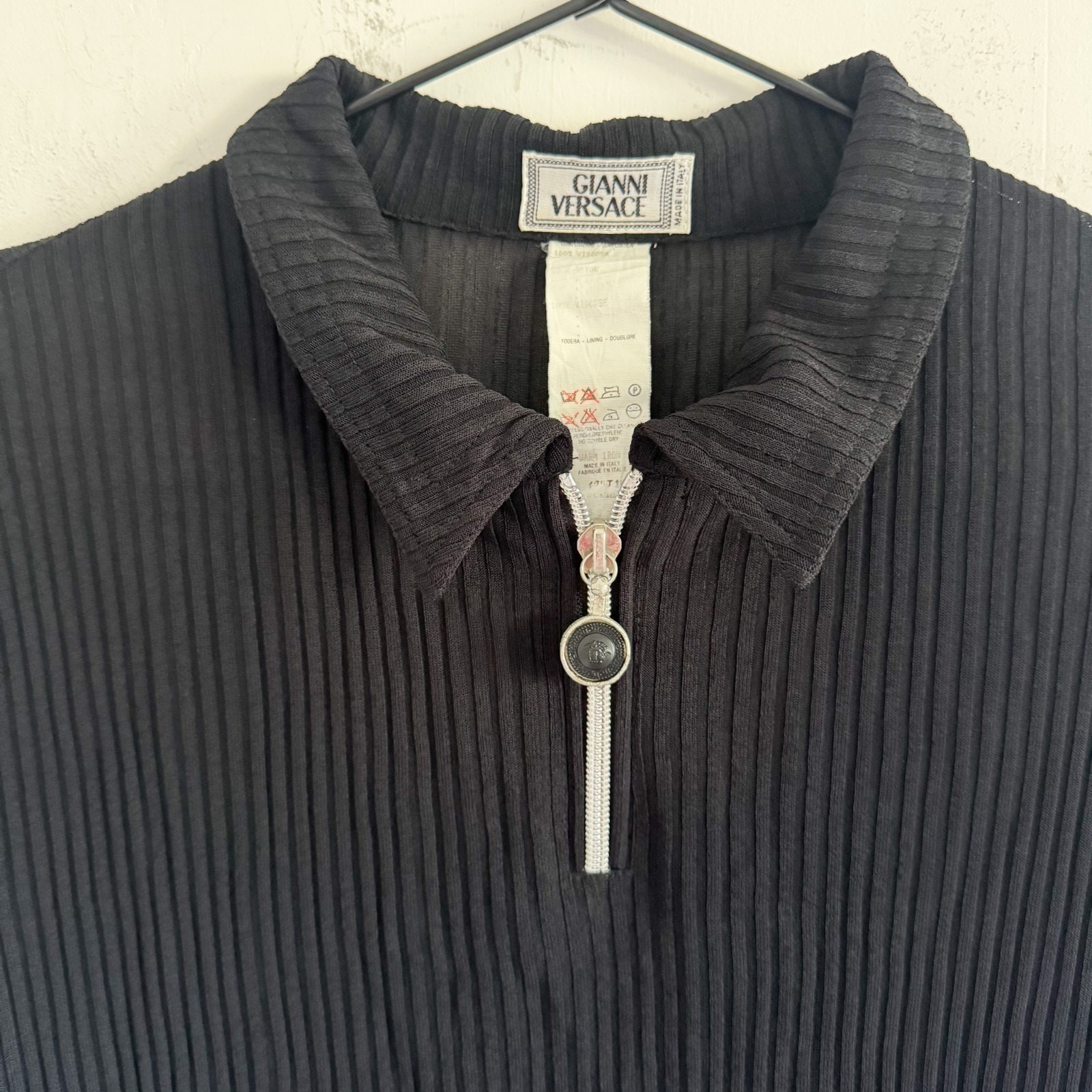 Gianni Versace Vintage Black Semi Sheer Zip Top EU 48 gallery