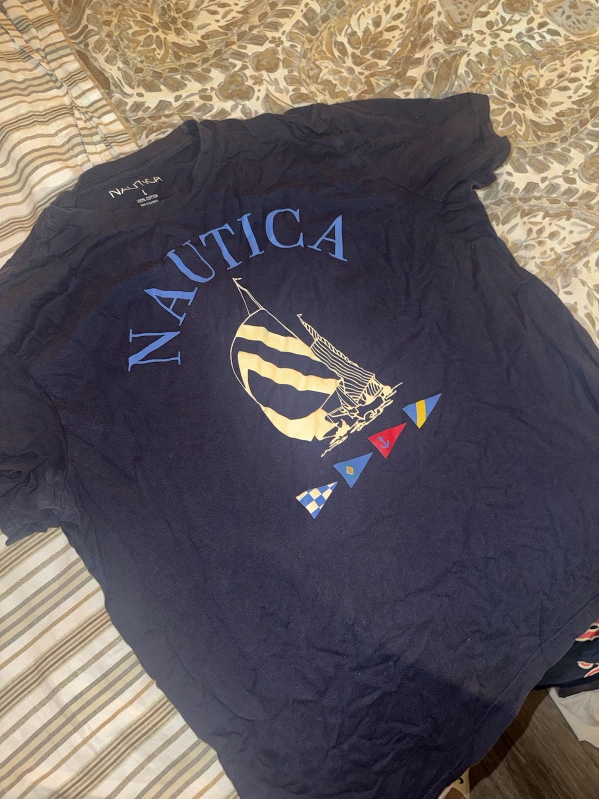 Nautica Navy Sailboat Graphic Logo Crew Neck Short Sleeve Cotton L gallery
