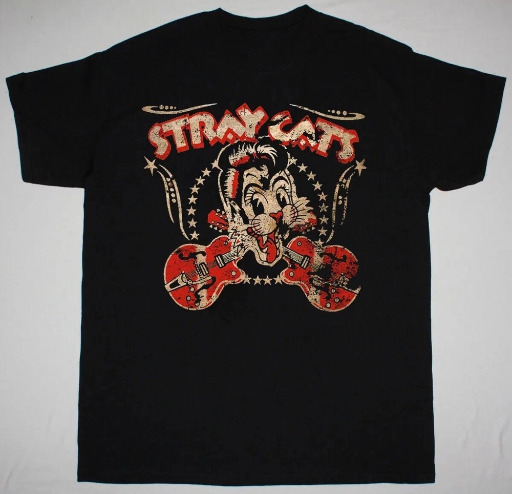 STRAY CATS VINTAGE EXCLUSIVE Short Sleeve Black All Size Funny Shirt PP2300