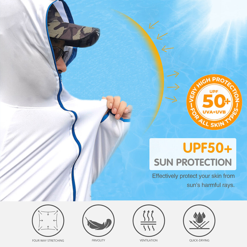 UPF 50+ Men UV Protection Jacket T-Shirt Hoodie Long Sleeve Outdoor Fishing Tops