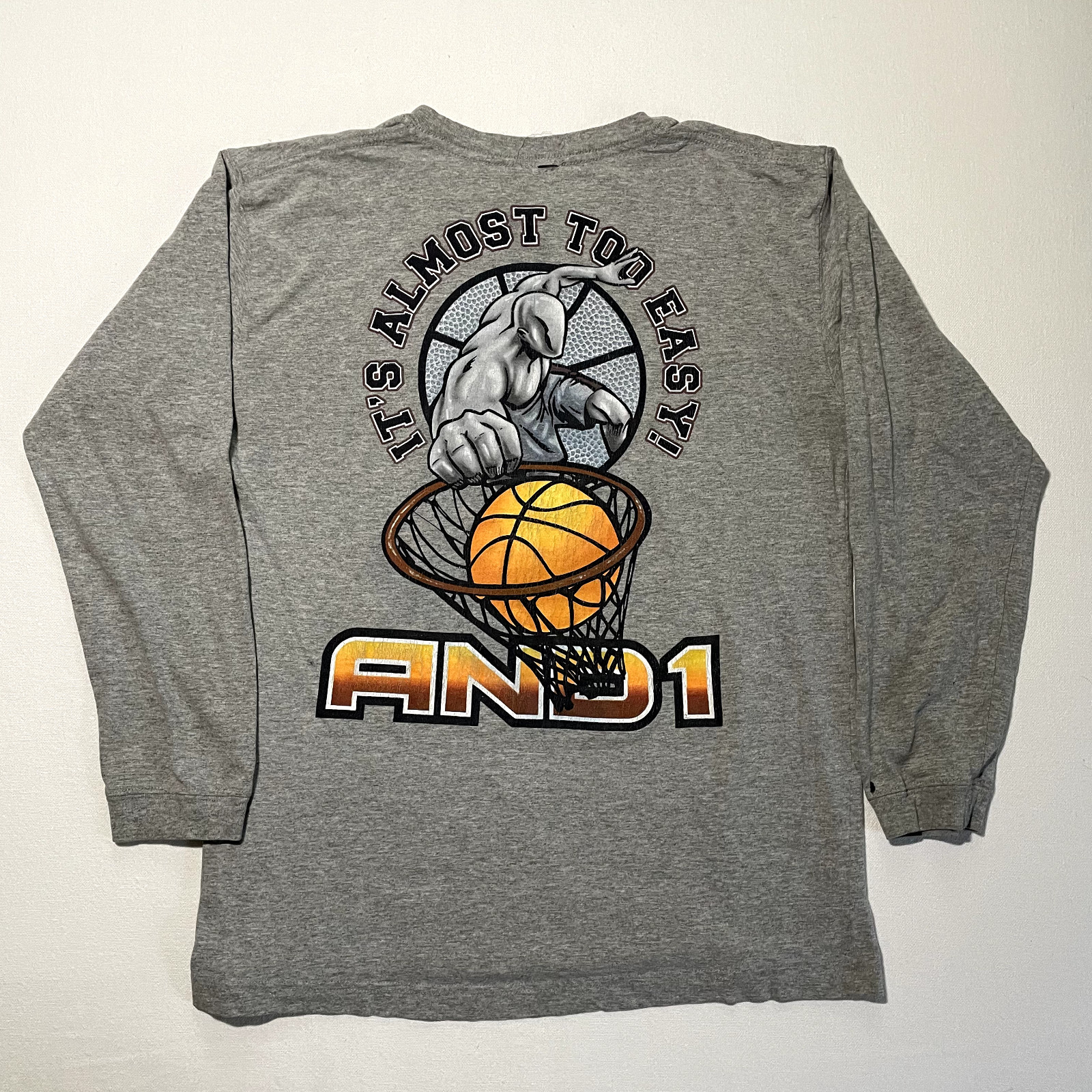 Vintage AND1 Shirt Mens Large Gray Basketball Long Sleeve 2 Sided Distressed 90s gallery