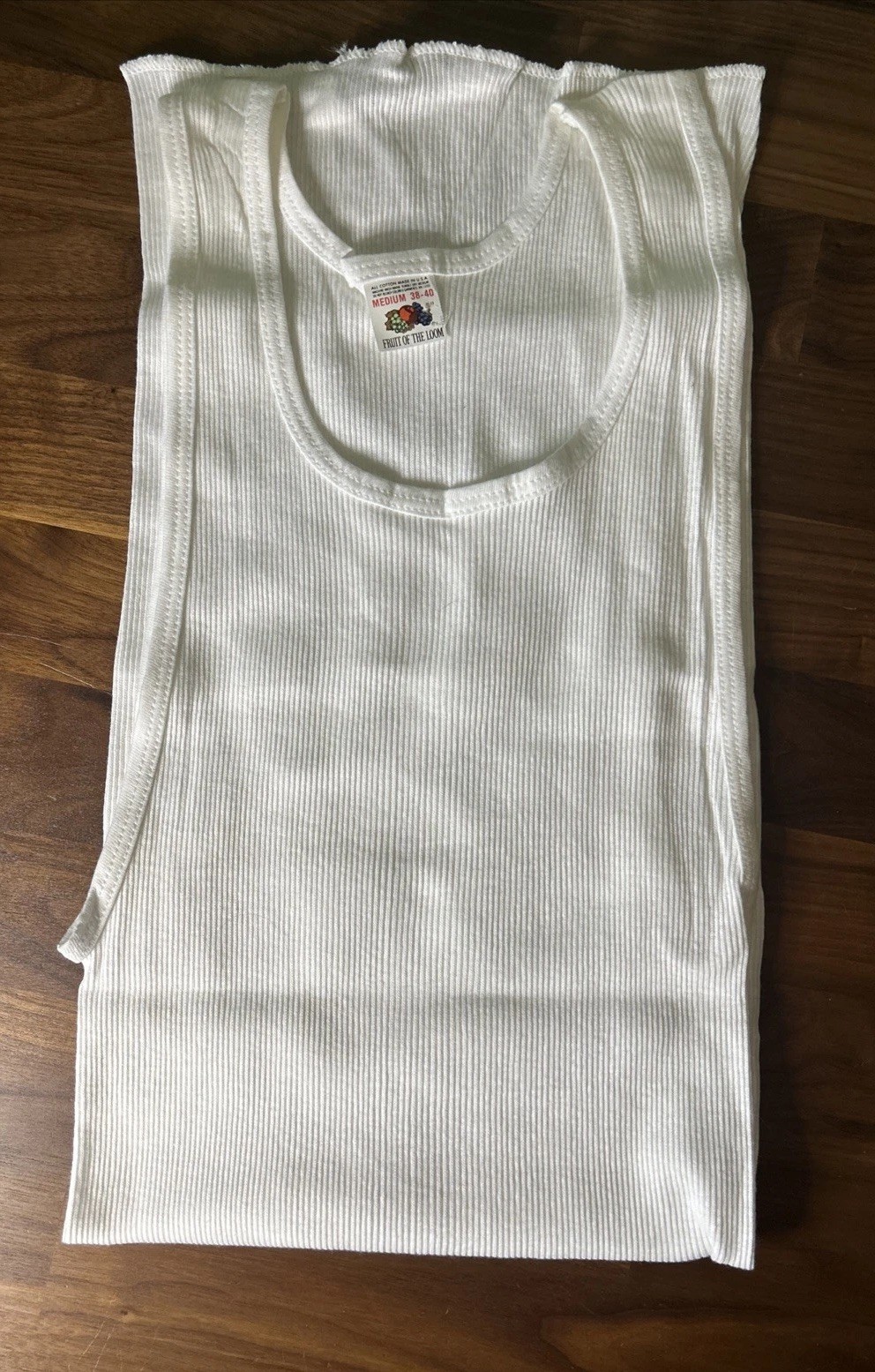 VTG Fruit Of The Loom Ribbed Tank Wife Beater Shirt M 38-40 USA Made Long Length gallery
