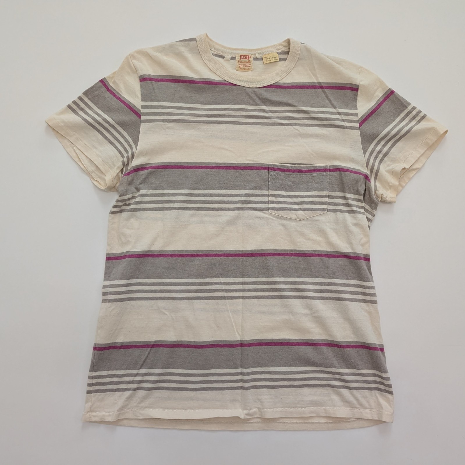 $98 Levi's Vintage Clothing LVC 1960s Stripe T-Shirt Large Grey Pink 100% Cotton gallery