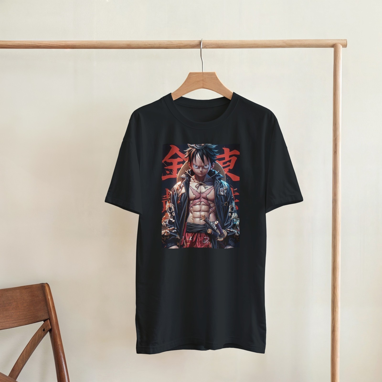 (NEW) LARGE SIZE, One Piece, Monkey D. Luffy, Black Shirt, Anime, UNISEX gallery