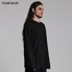 Punk Rave Men Black Gothic Decadent Loose Casual Knit T-Shirt Long Sleeve Tops