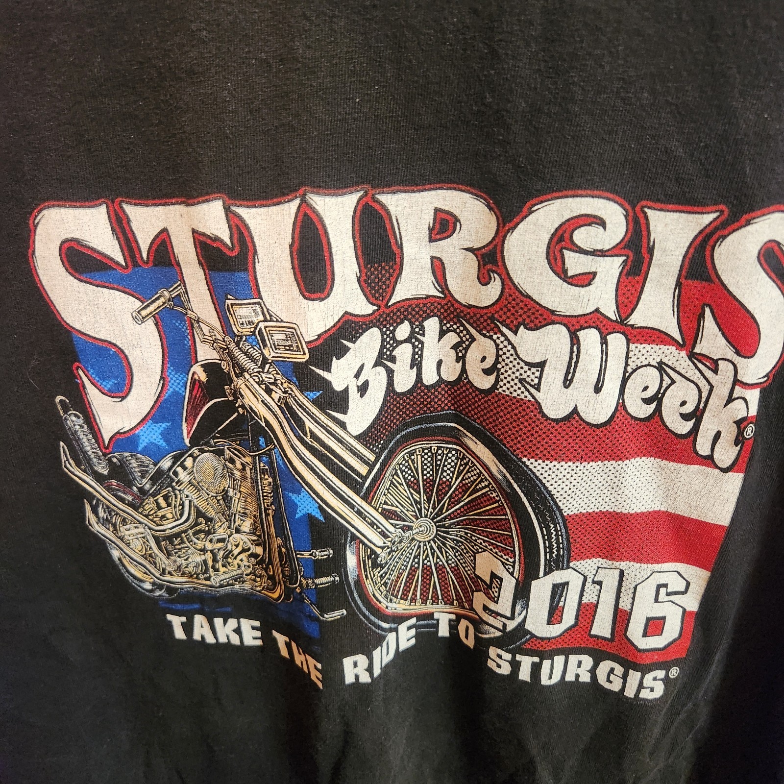 Sturgis 2016 Motorcycle Rally T-shirt American Flag USA Biker Hot Leathers Sz L gallery