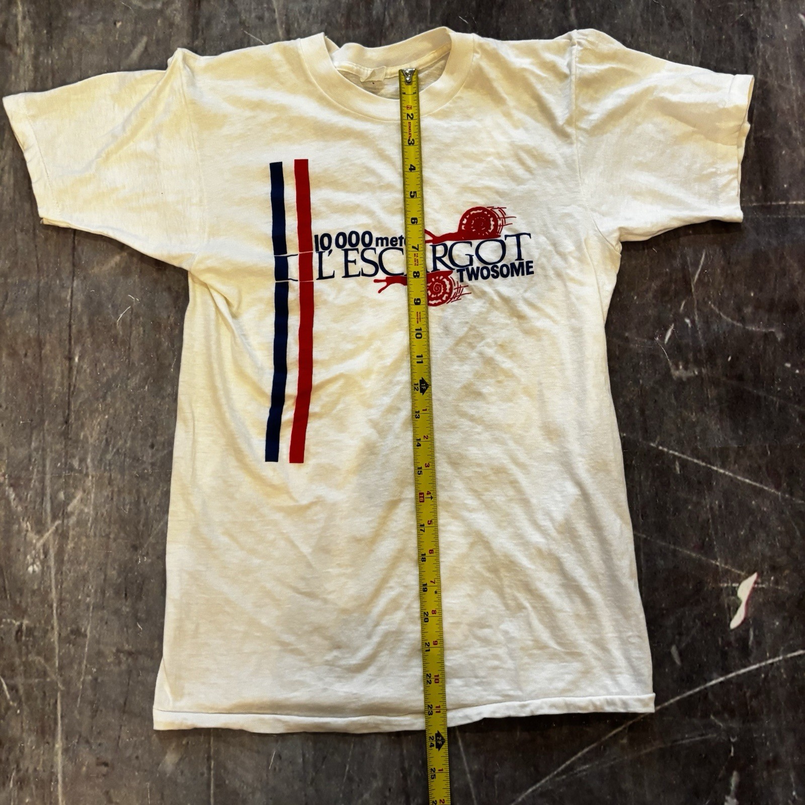 Vintage 70s Chicago France Snail Running Racing T-Shirt Paper Thin Med gallery