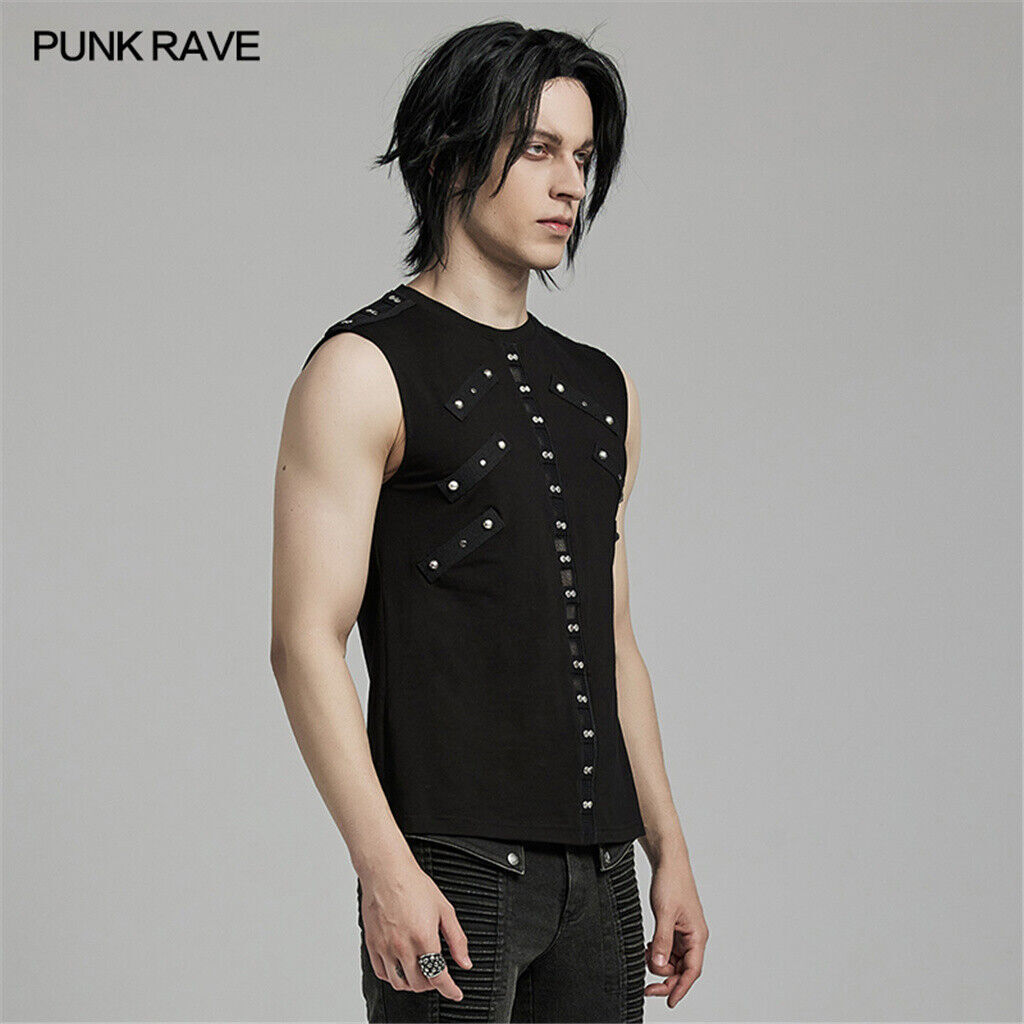 PUNK RAVE Men Black Punk Rock Gothic Steampunk Sleeveless Tops Tank Vest gallery