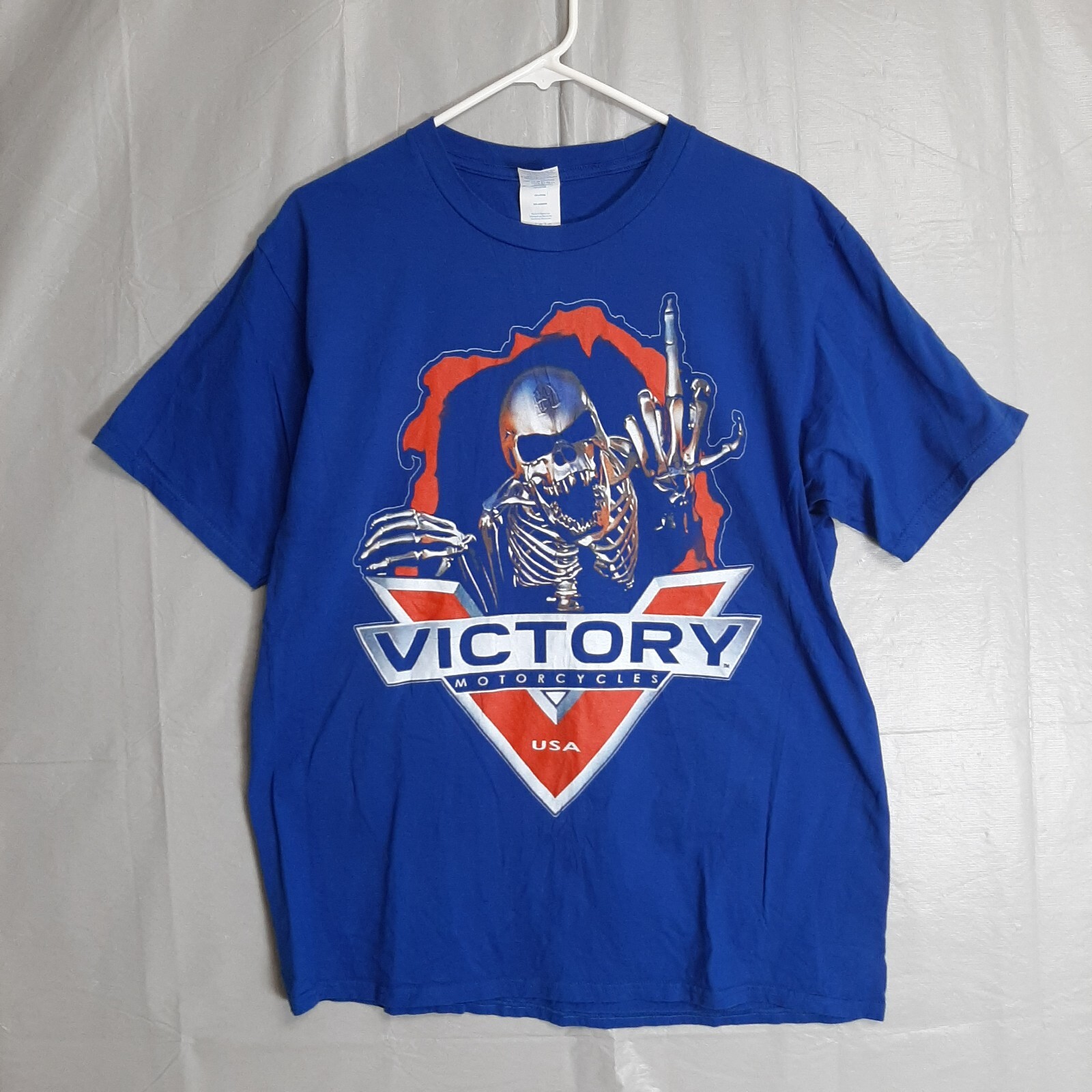 Victory American Motorcycle Blue Skeleton Graphic Tee t-shrt Large - 0167 gallery