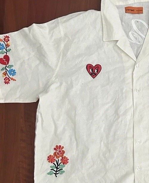 Loiter Embroidered Mens 3XL Linen Cotton Short Sleeved Shirt Oasis Cream gallery