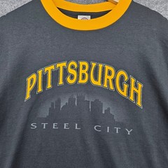 Vintage Delta Pro Weight Pittsburgh Steel City Ringer T-Shirt Black Yellow Mens