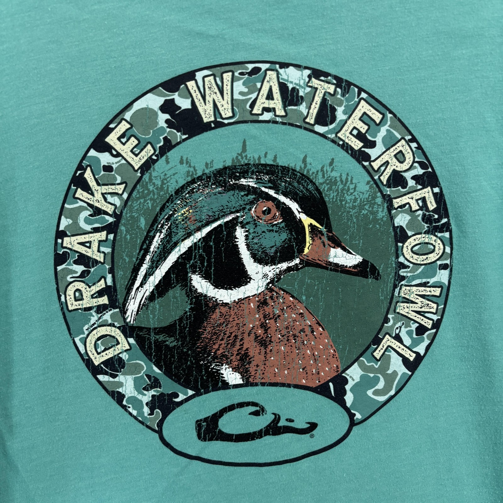 Drake Waterfowl Pocket Shirt Men's Medium Green Duck Hunting Graphic Tee gallery