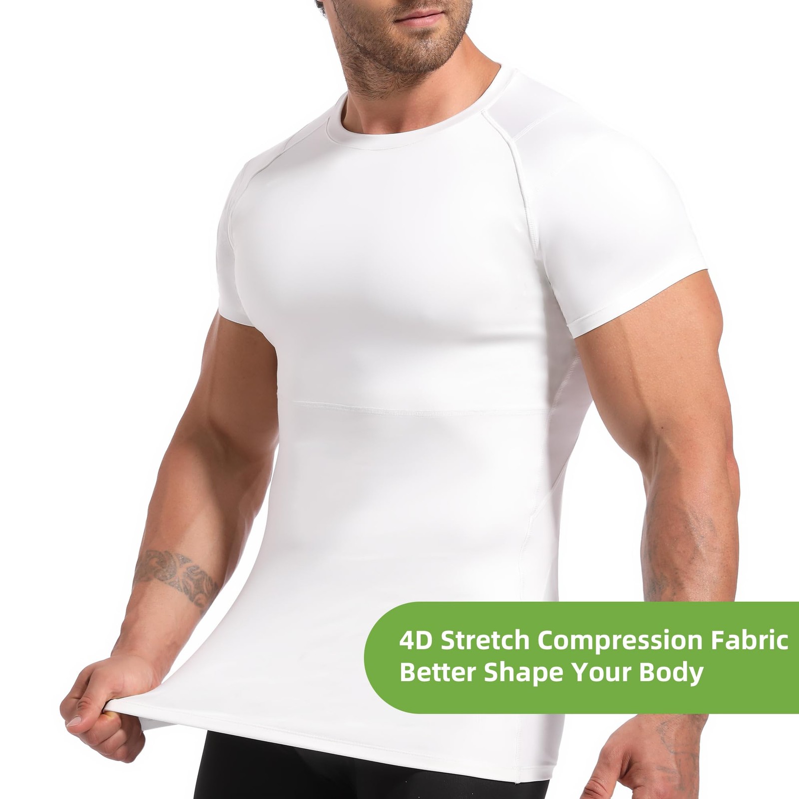 4D Mens Compression Shirt Short Sleeve, Slimming Body Shaper Vest, Gynecomast... gallery