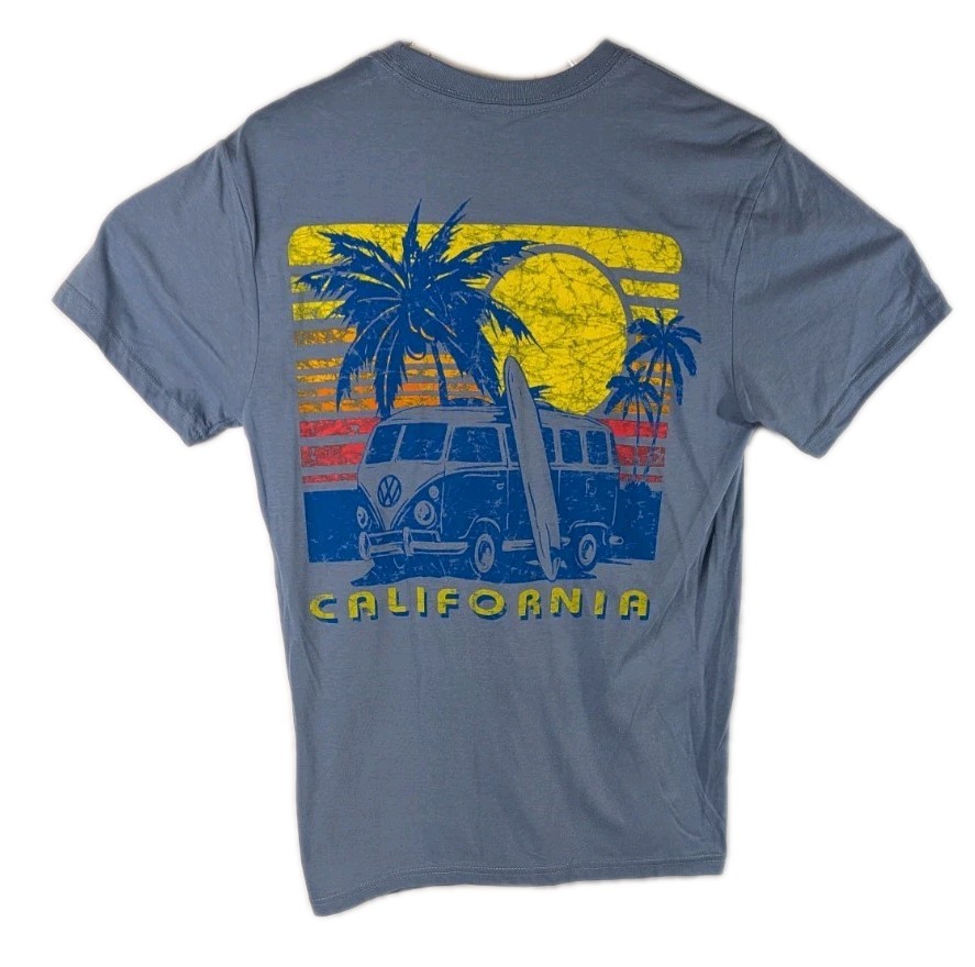 Volkswagen Bus Surfer T Shirt Mens Small Blue California Hippie Beach Bum VW gallery