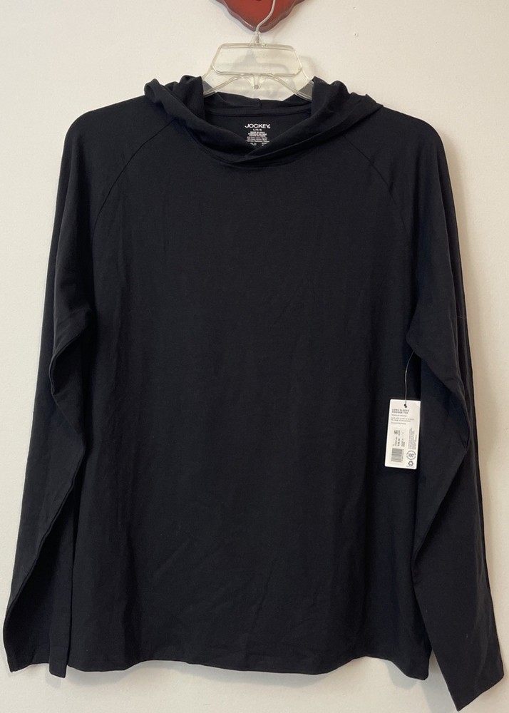 Jockey Mens Large Black Stretchy Pullover Long-Sleeved Hooded Tee NWT! A5975