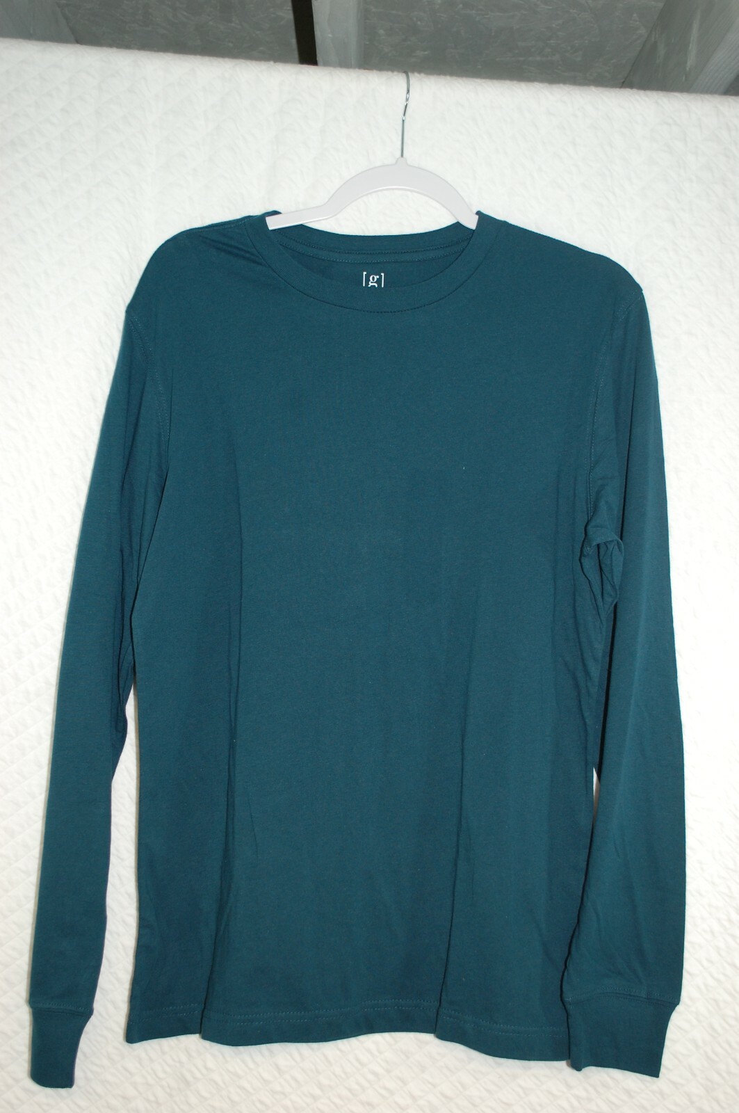 Mens L/S Tee Shirt VERY DARK TEAL GREEN Ribbed Cuffs XS 30-32 gallery