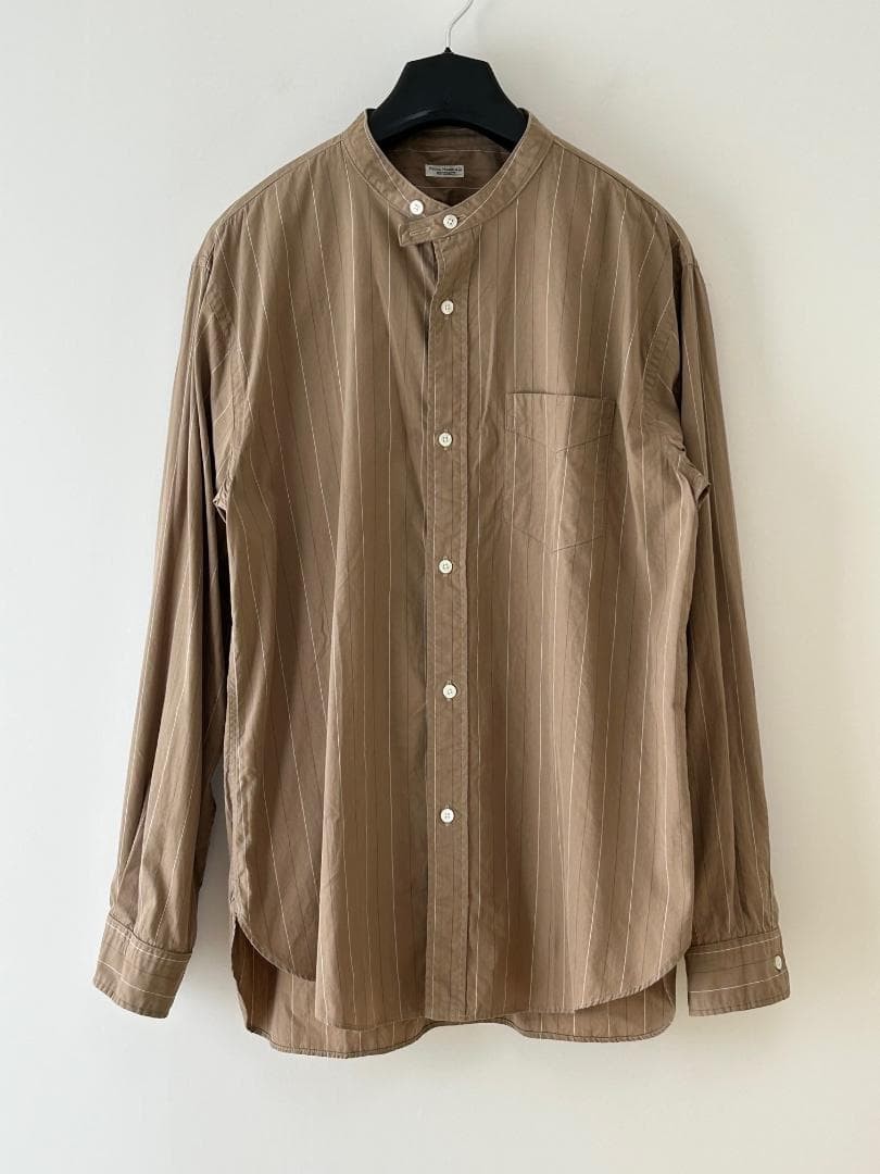 PHIGVEL 22AW Band Collar Shirt Khaki Beige Stripe Size 3 gallery