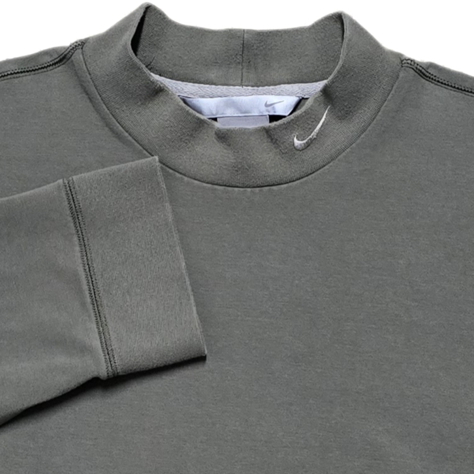 VTG Nike Mock Neck Shirt Men L Gray Long Sleeve Base Layer Swoosh Silver Tag Y2K