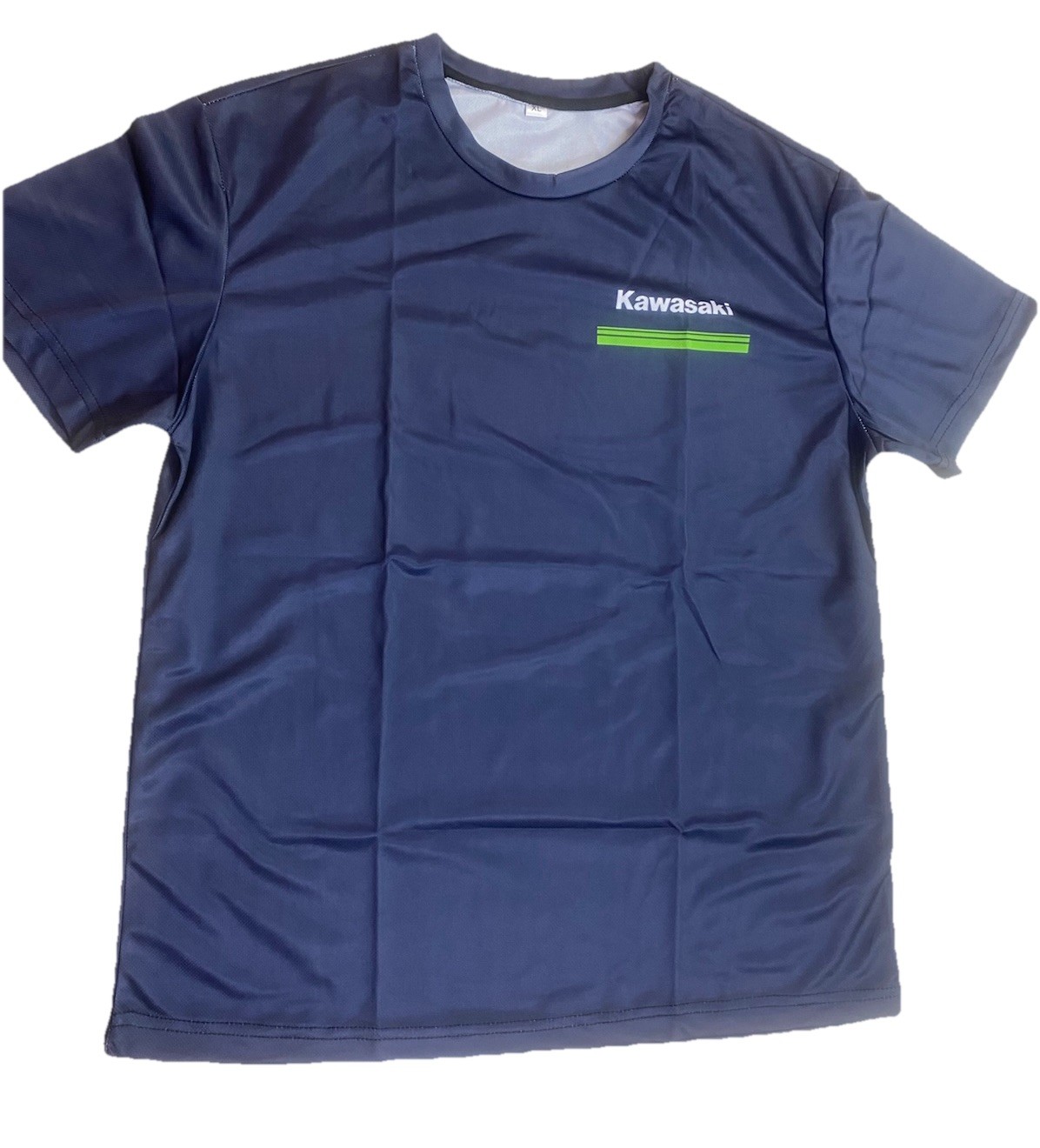 Men XL Motorcycle Quick Drying T-Shirt With Kawasaki Logo Navy/ Green gallery