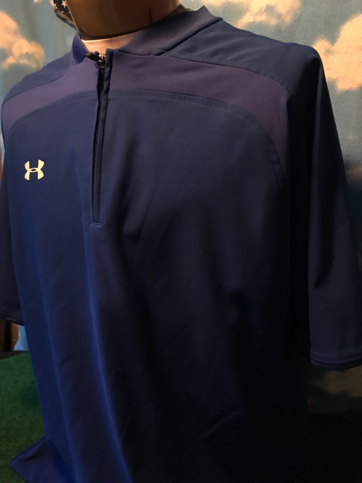 UA under armour hat shirt blue armor 1/4 zip large T-Shirt polyester jacket C11 gallery