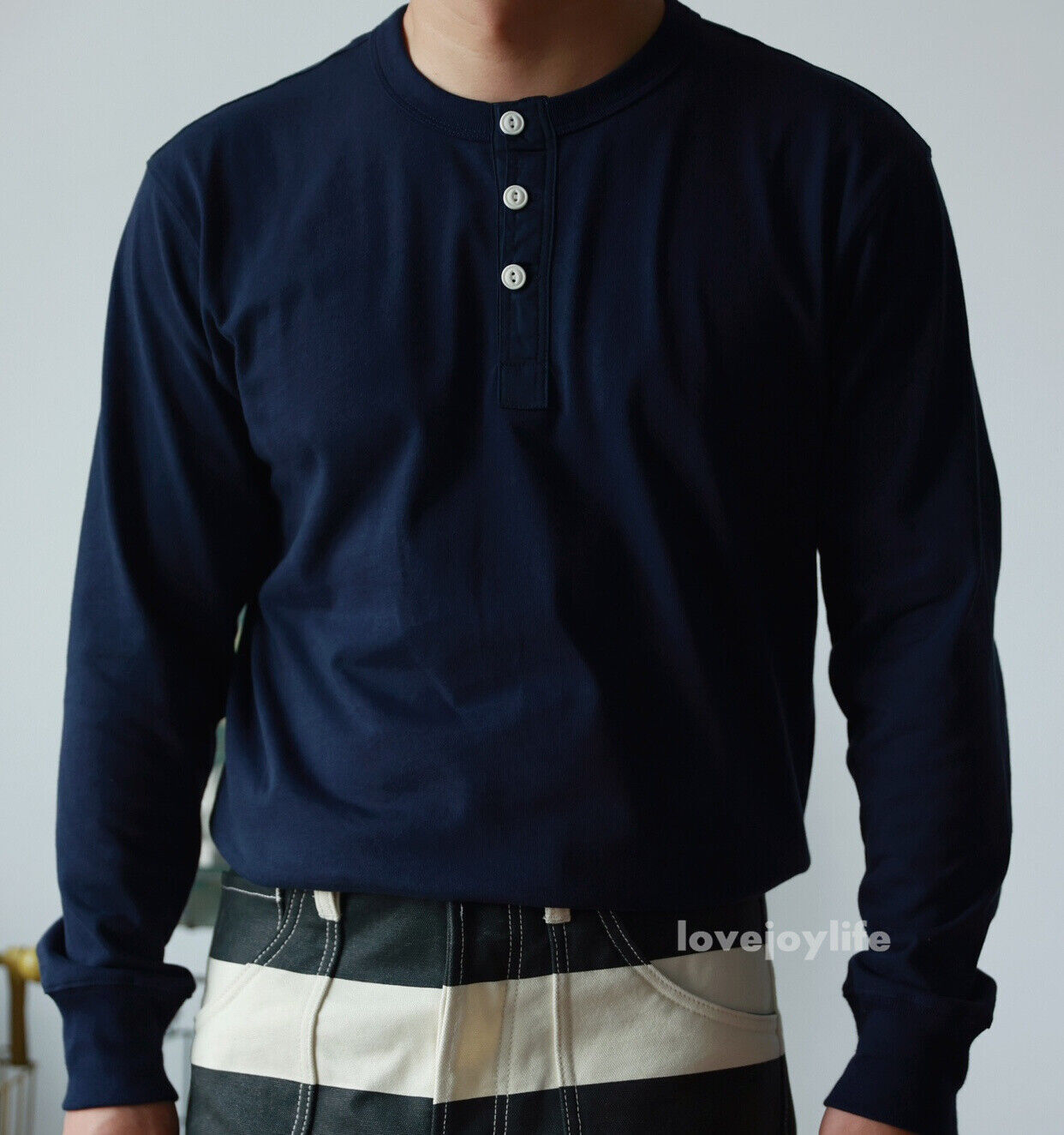 BOB DONG Fall Winter Basic Shirt Cotton Men's Long Sleeve Henley Shirt Slim Top gallery