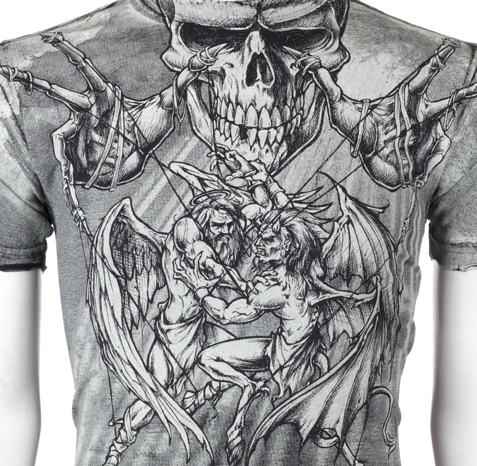 $58 AFFLICTION Black PUPPET MASTER Short Sleeve Slim Fit Y2K MMA Elite T-shirt gallery