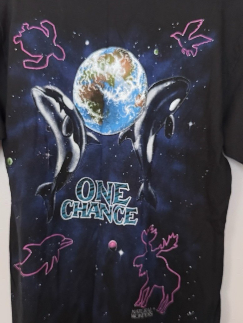 Vintage Hanes Beefy-T L Double-Sided Earth Whale Dolphin Graphic Tee gallery