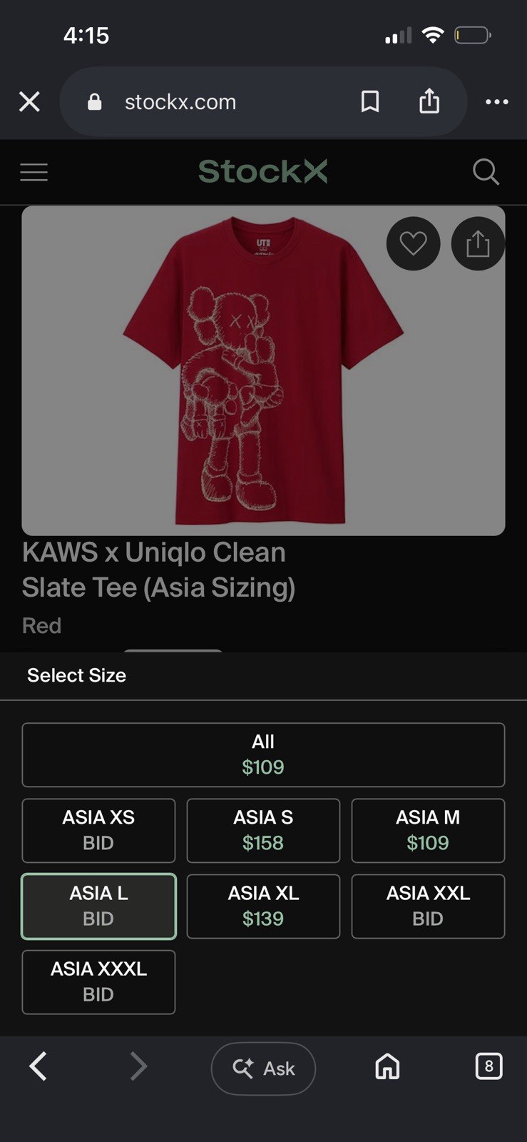 Uniqlo UT KAWS Clean Slate Companion Graphic Tee Red L Cotton Jersey Crew gallery