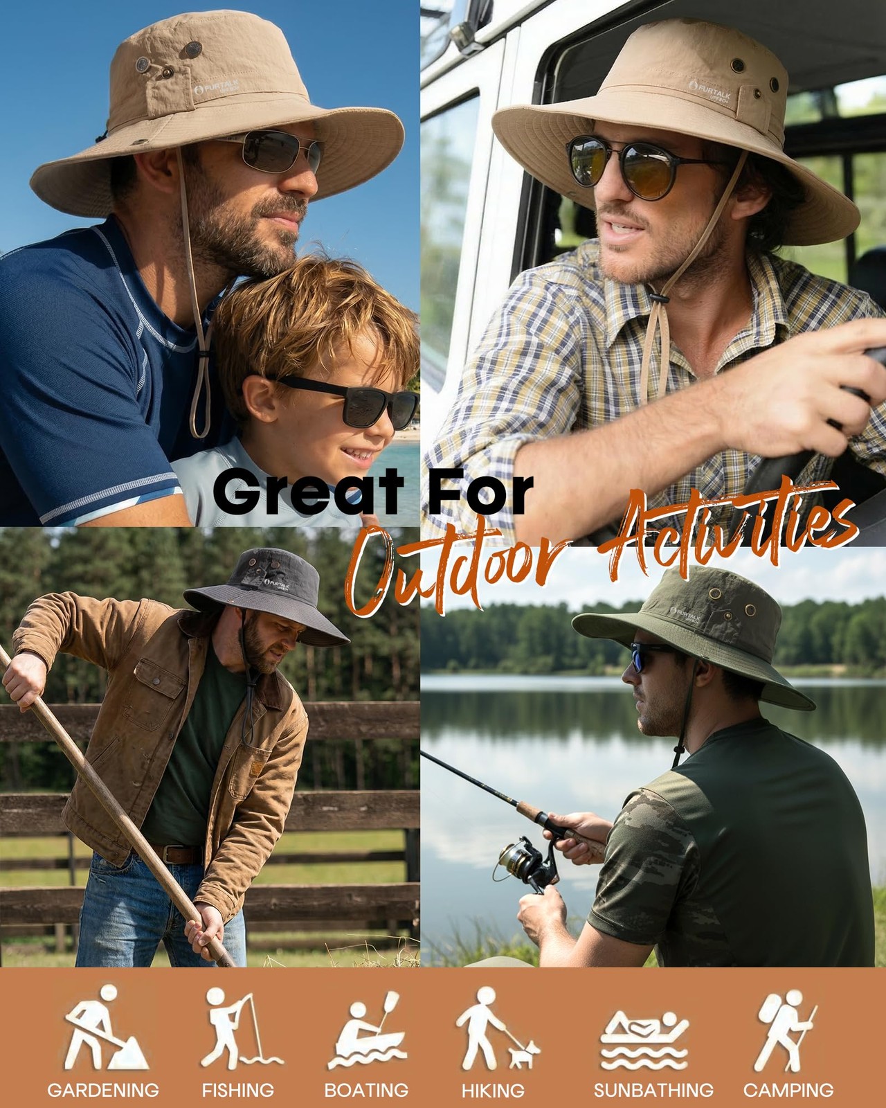 Sun Hats for Men Fishing Hat UPF 80+ Foldable Wide Brim Outdoor Hiking Beach gallery