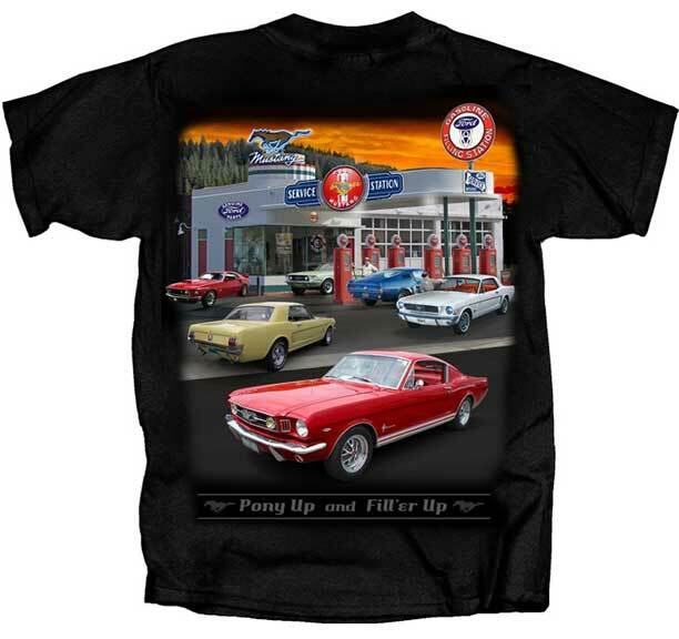 Ford Motor Company Mustang Pony Up & Fill’er Up Gas Station Cars T Shirt FMMFU-B