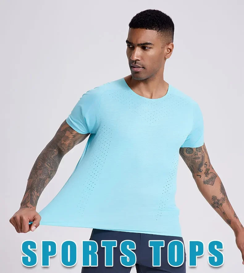 Men's Gym Jogging T-Shirt Running Tops Male Short Sleeve Sportswear Exercise Bas gallery