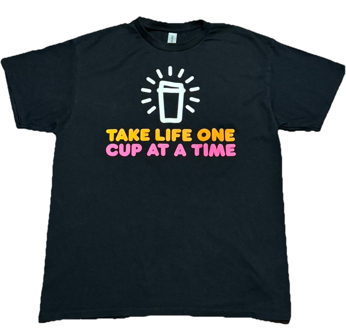 Dunkin Donuts Graphic T Shirt Mens Large Black Take Life One Cup At A Time Used