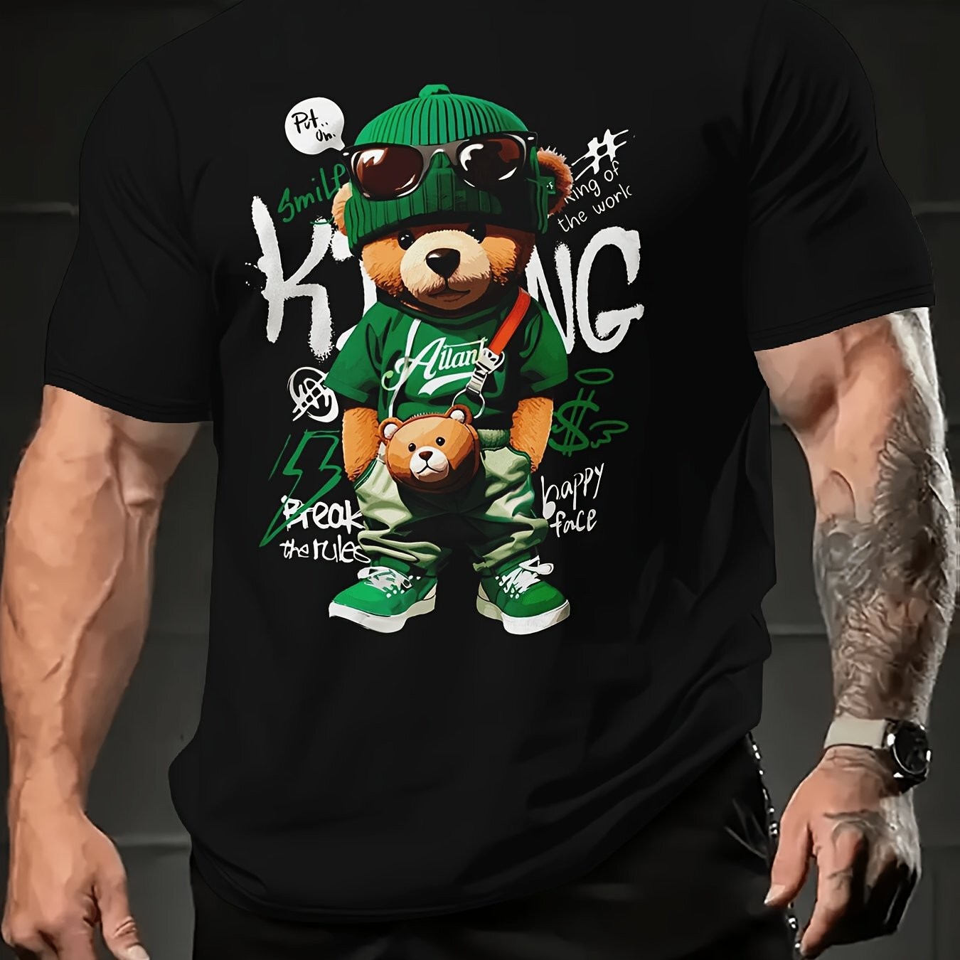 2024 Summer Trendy Men's T-shirt - Cool Bear Pattern, Soft Polyester Fiber, Roun gallery