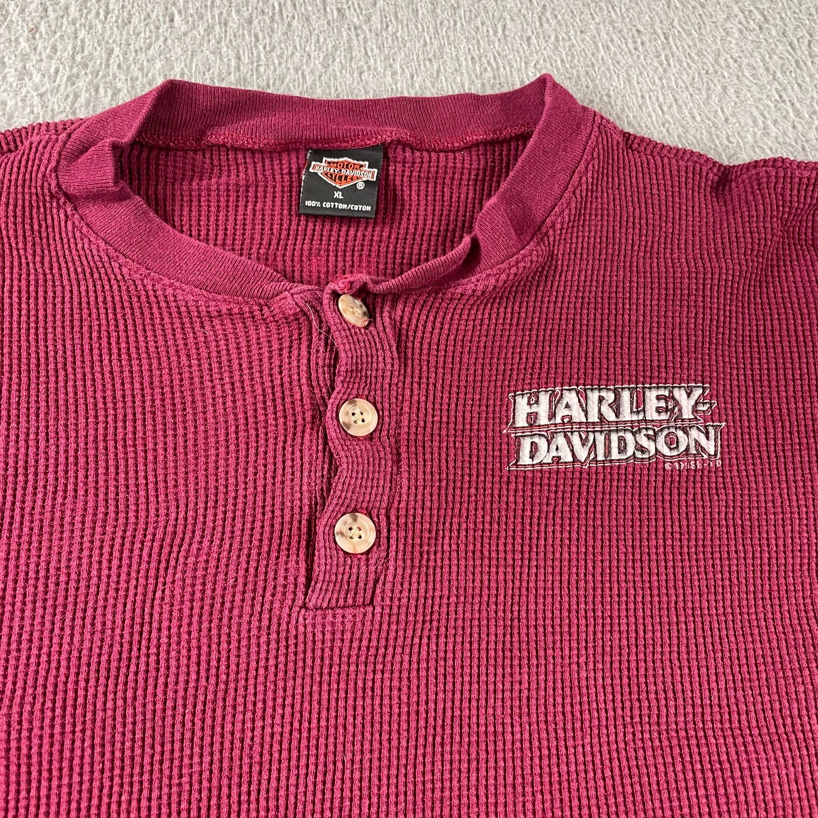 Vintage 90s Harley Davidson Thermal Shirt Mens XL Waffle Knit Long Sleeve USA gallery